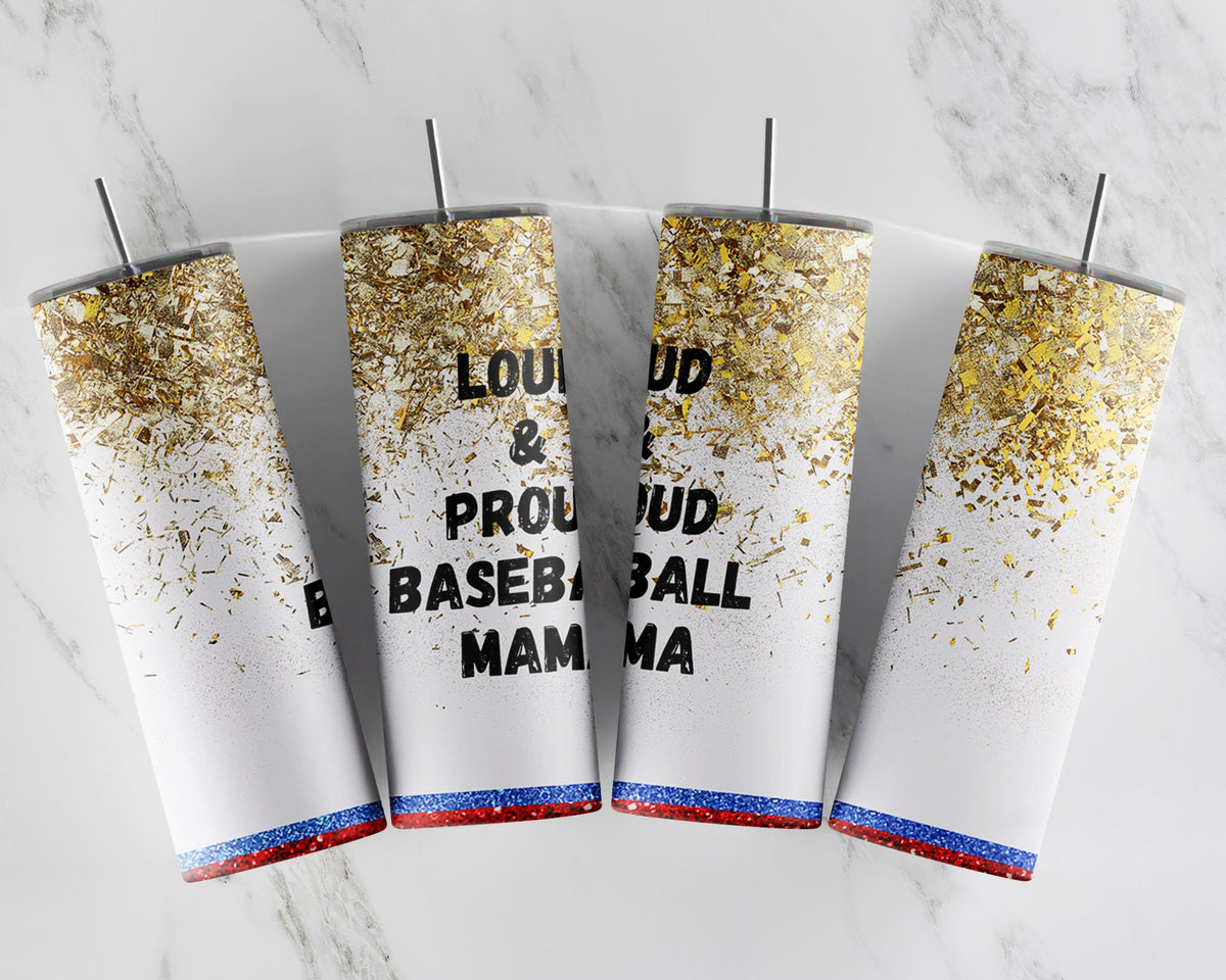 Baseball Mama 20oz Skinny Tumbler Wrap design, Sublimation PNG, Gift For Mom, Mother's Day Gift, Paper, Background, Loud And Proud