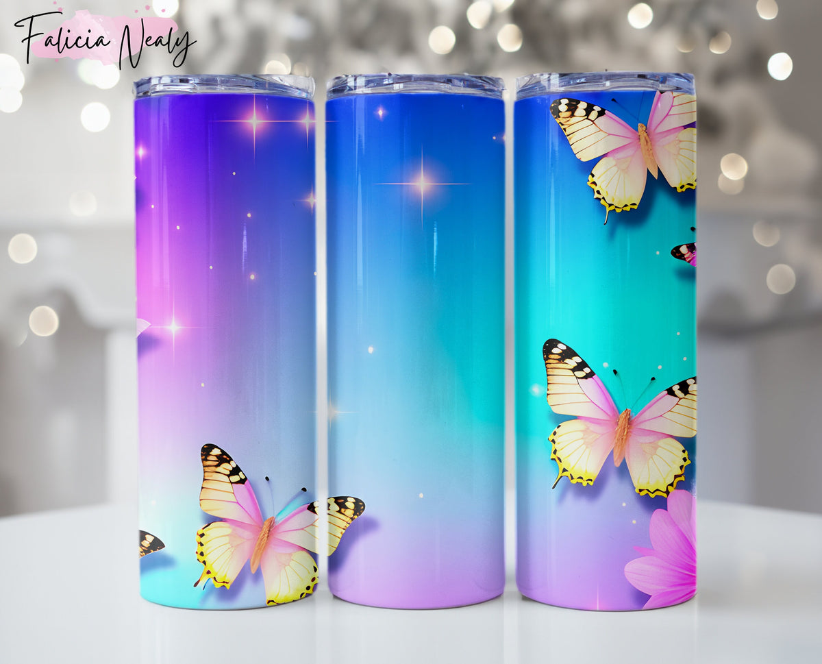 Personalized Butterfly Tumbler Wrap - Purple & Pink Floral Design