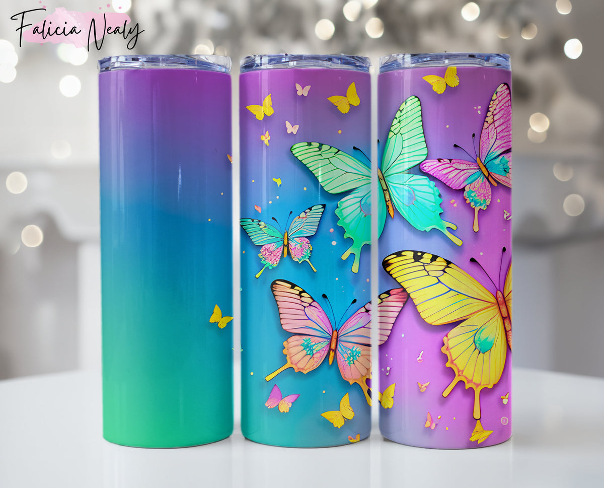 Groovy Flower Tumbler PNG: Vibrant Butterfly Tumbler Wrap | Boho Sublimation Design for 20 oz Skinny Tumbler | Floral Flowers Png