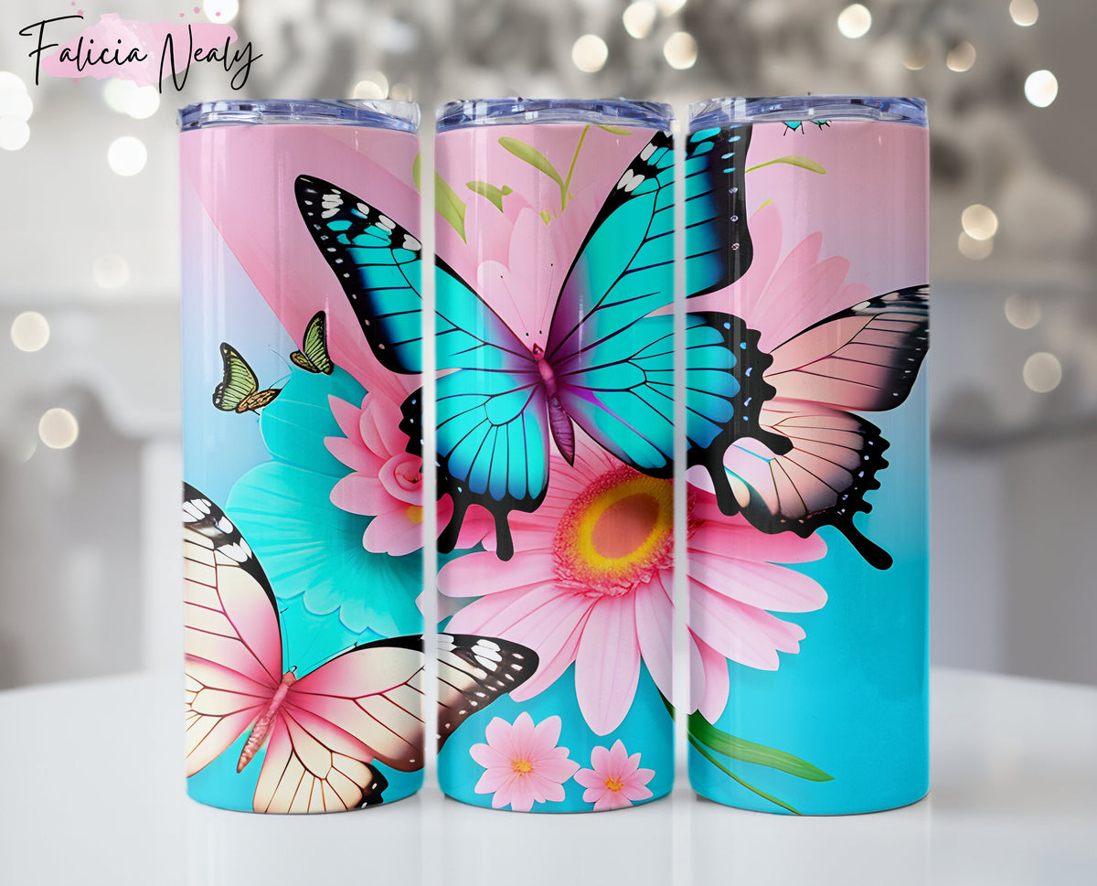 Colorful Butterflies 20 Oz skinny tumbler wrap straight template digital download sublimation graphics instant download