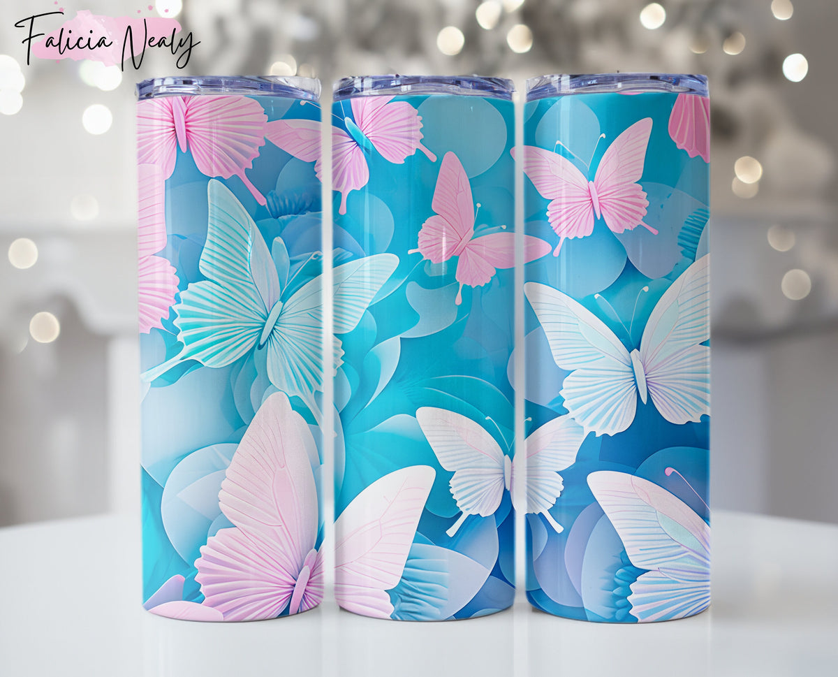 Floral Flowers PNG Tumbler Design - 3D Butterfly Tumbler Wrap - Boho Sublimation for 20 oz Skinny Tumbler - Groovy Flower Art - Personalized