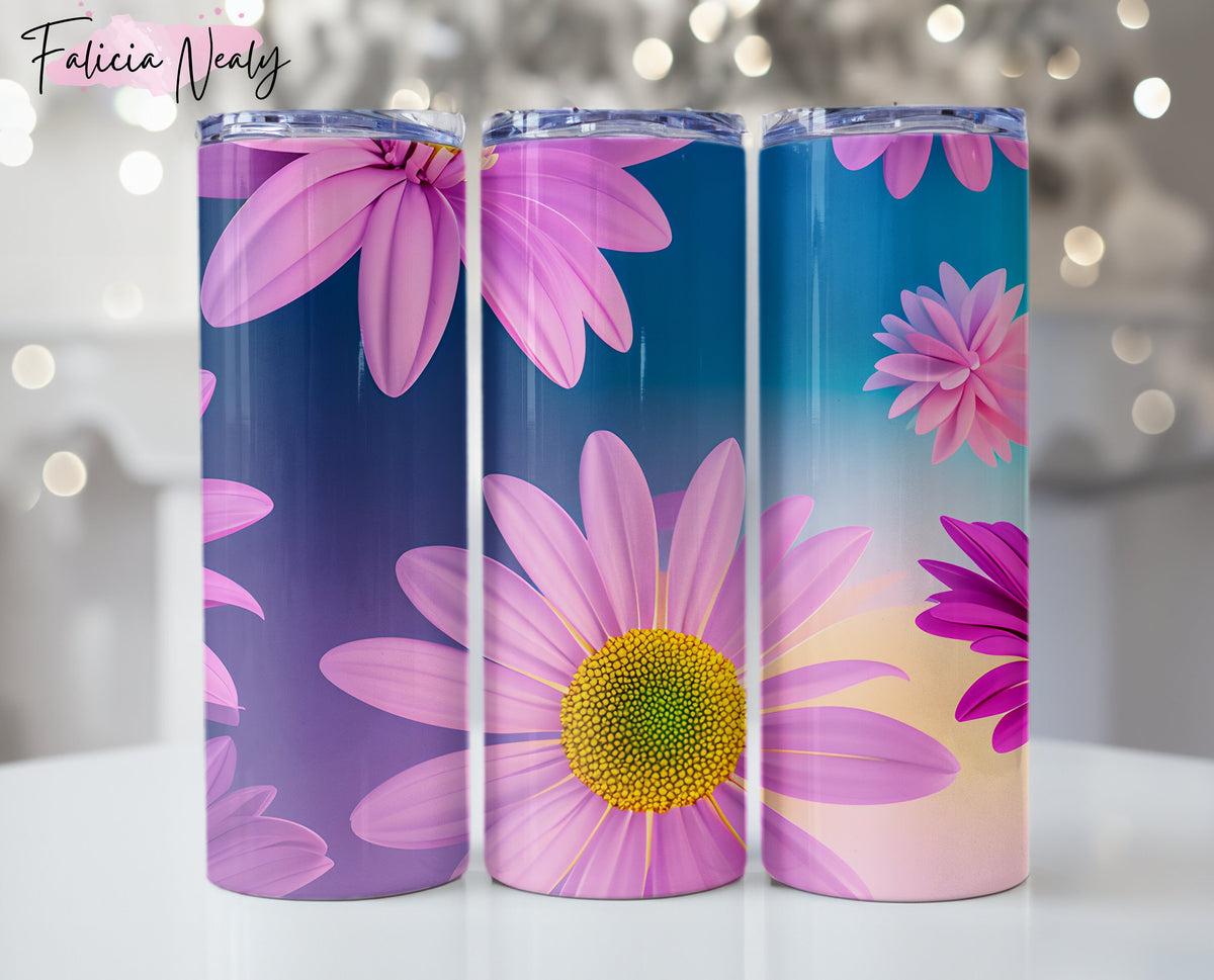 Floral Flowers Png Tumbler Design: Vibrant Butterfly Tumbler Wrap | Boho Sublimation Design for 20 oz Skinny Tumbler | Groovy Flower