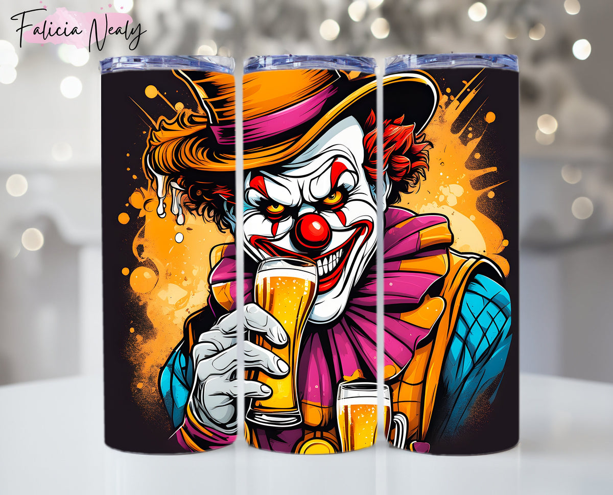 Funny Halloween 20 oz Skinny Tumbler Wrap Clown with Balloons,  Sublimation Clown Tumbler, Png digital download ONLY, Graffiti Tumbler PNG