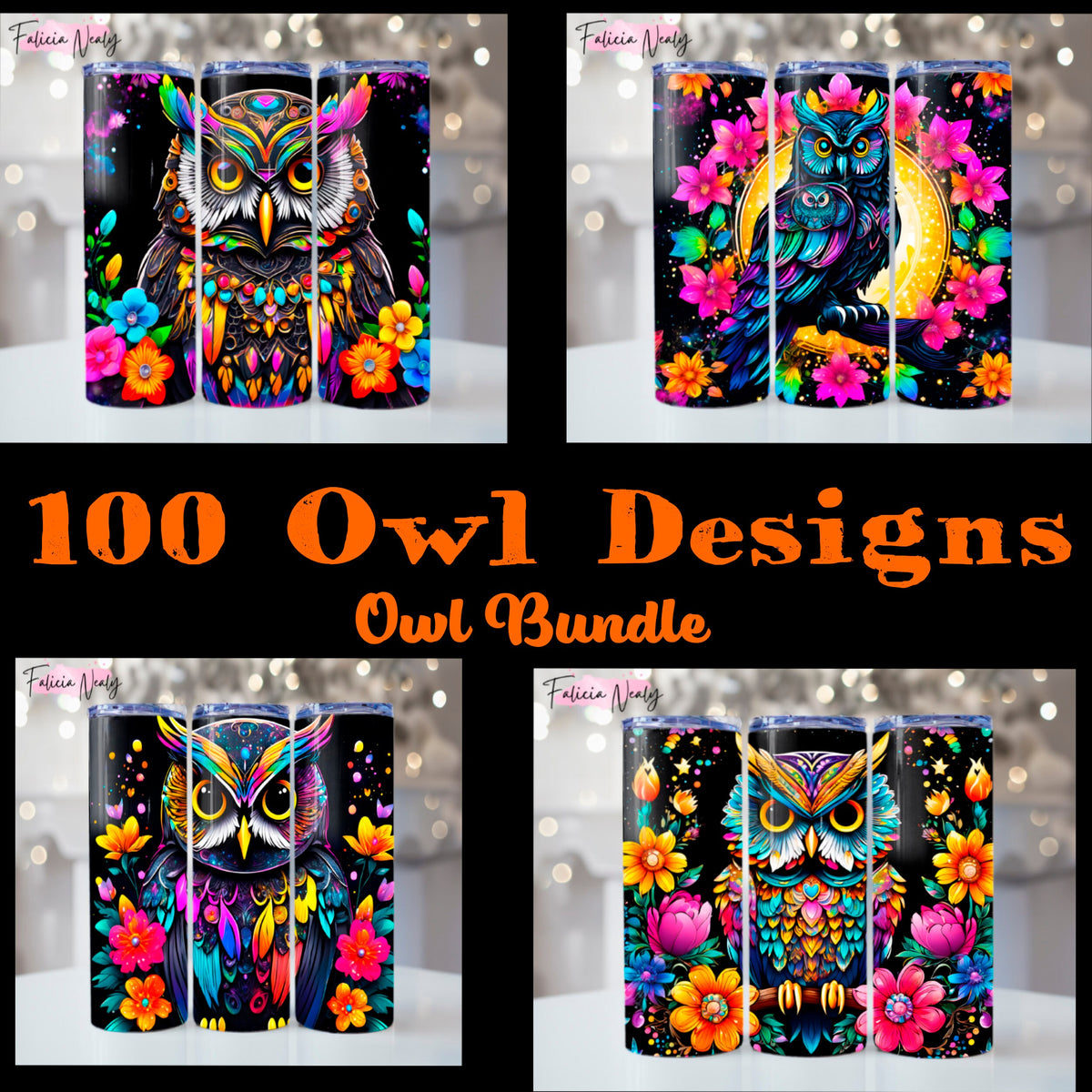 Sublimation Tumbler Bundle | Owl Prints | Beautiful | Bright & Colorful Artful Abstract Printable Art | 20oz Skinny Tumbler Design Bundles