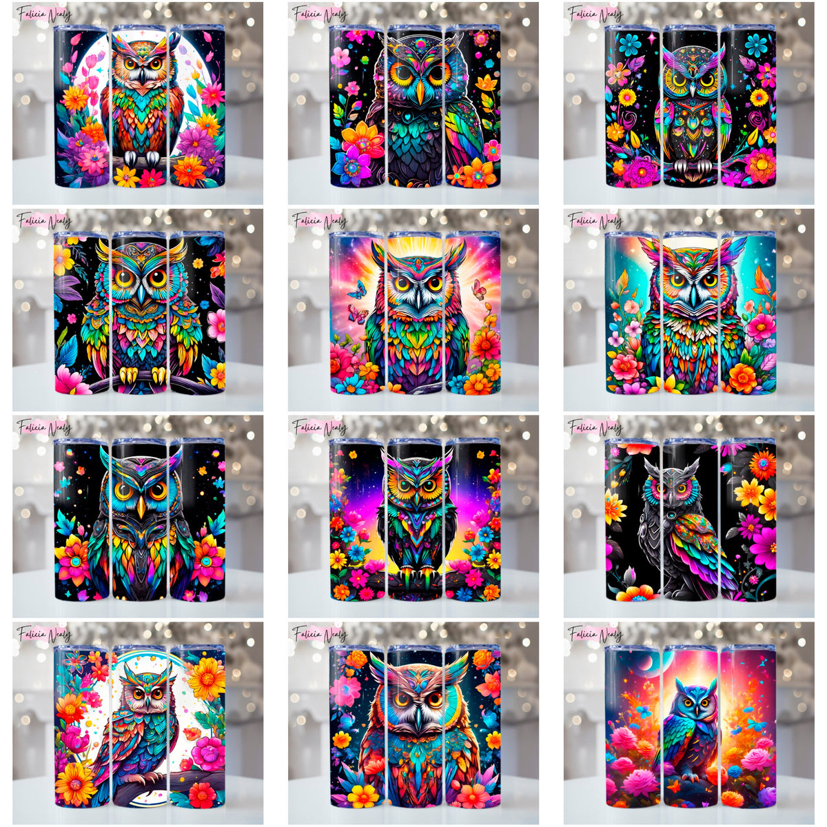 Sublimation Tumbler Bundle | Owl Prints | Beautiful | Bright & Colorful Artful Abstract Printable Art | 20oz Skinny Tumbler Design Bundles