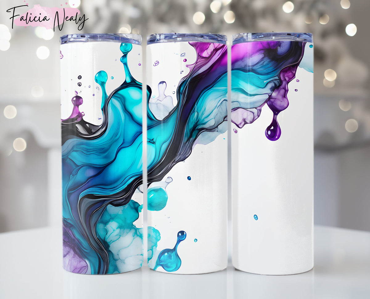 Vibrant Alcohol Ink 20oz Skinny Tumbler PNG | Sublimation Digital Designs | Stunning Splash Art | Instant Download | Beautiful Bright Colors