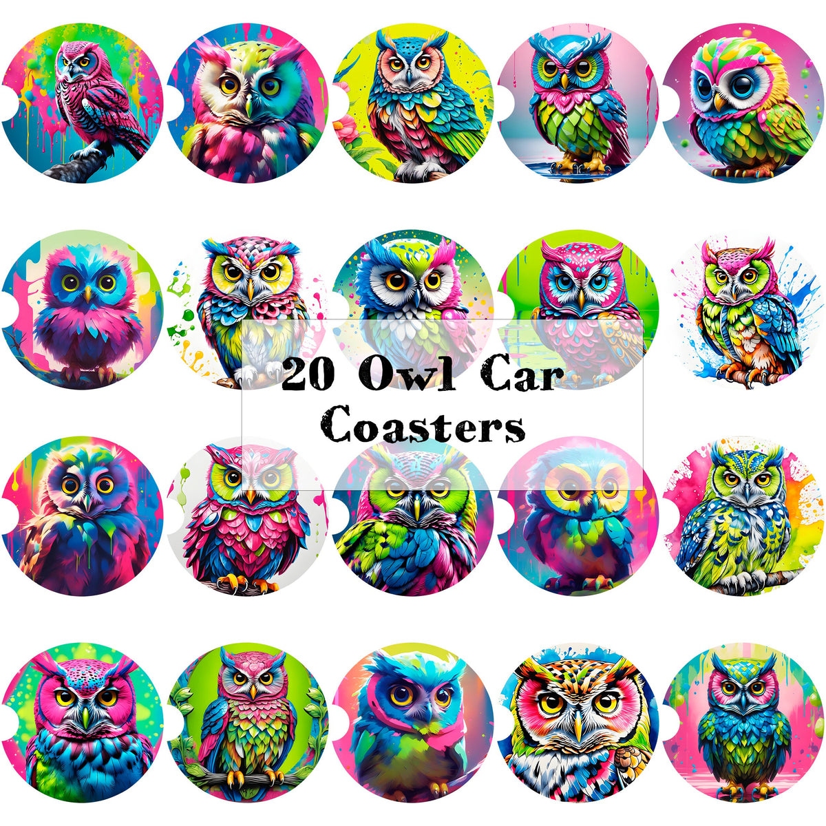 Car Coaster Sublimation Designs, Owl Sublimation, Color Splash Png Sublimation Designs, Sublimation Prints, Floral Designs