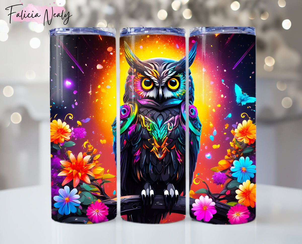 Owl Tumbler wrap | 20oz Skinny Tumbler Png Design | Sublimation | Floral Sublimation Tumbler | Clipart Png | Whimsical Owl Illustration