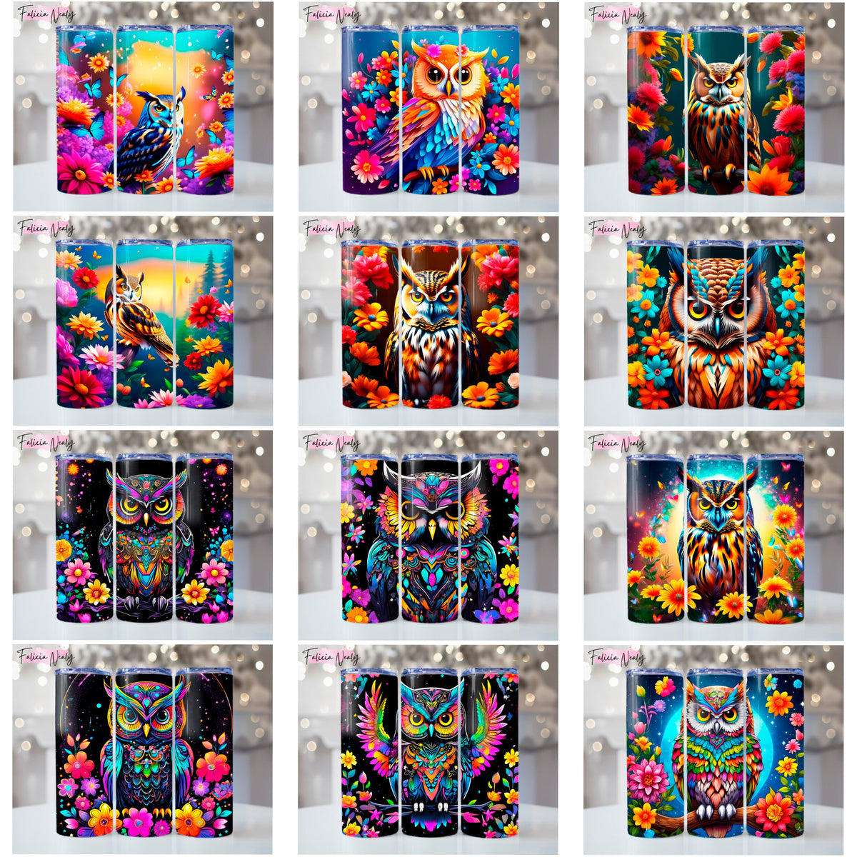 Sublimation Tumbler Bundle | Owl Prints | Beautiful | Bright & Colorful Artful Abstract Printable Art | 20oz Skinny Tumbler Design Bundles