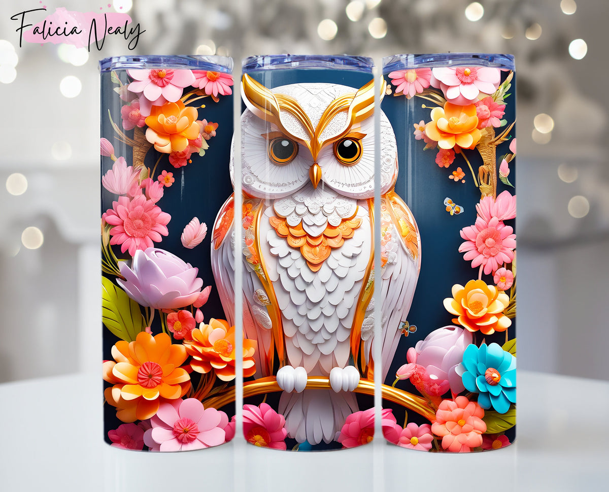 3D Owl Tumbler wrap | 20oz Skinny Tumbler Png Design | Sublimation | Digital Download Designs | Clipart Png | Whimsical Owl Illustration