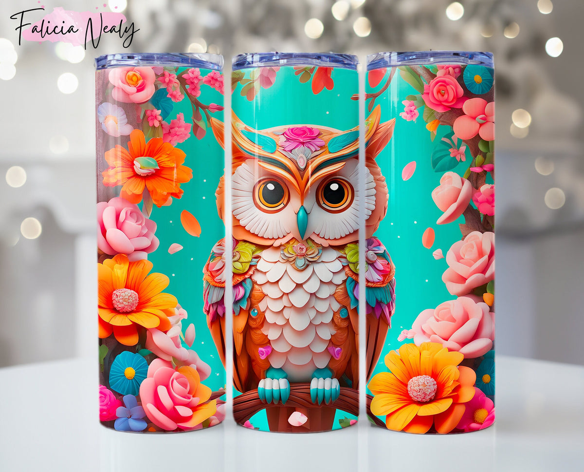 Owl Tumbler Wrap PNG Design Sublimation - 20 oz Transparent Sublimation File for DIY Tumbler Crafting - Colorful Owl Tumbler Design Download