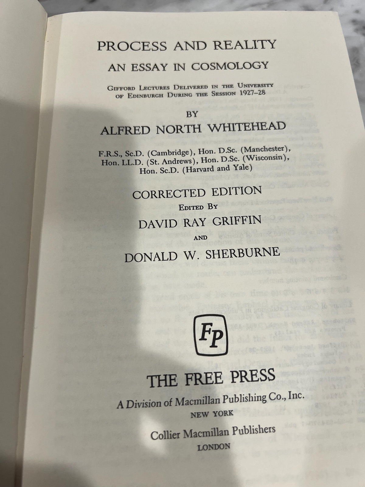 Process And Reality, Corrected Edition, Alfred North Whitehead, 1979